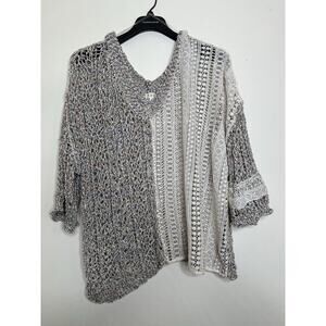 POL Open Loose Knit Cardigan Multi Color Sweater Size Large Oversized Bohemian V